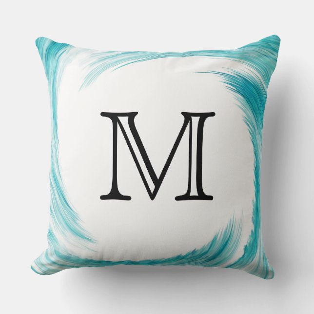 Cojín Decorativo Resumen de giro turquesa monograma (Anverso)