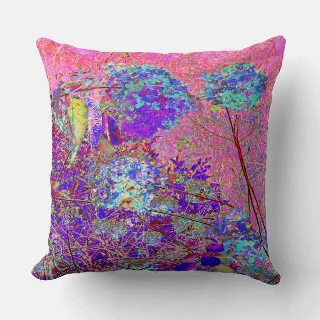 Cojín Decorativo Resumen de hidrangea púrpura y azul con magenta (Anverso)