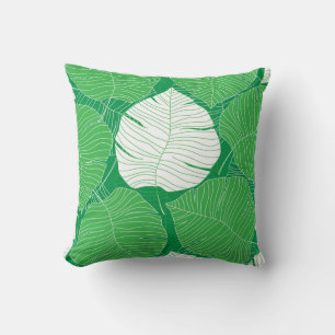 Cojín Decorativo Resumen de hoja tropical, pintura artística.