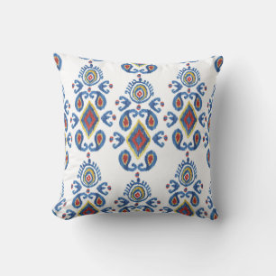 Cojín Decorativo Resumen De Ikat: Motivos Orientales De Acuarela.