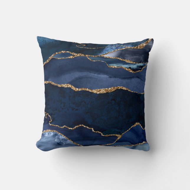 Cojín Decorativo Resumen de la acuarela de la Marina Blue Agate (Anverso)