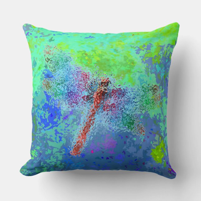 Cojín Decorativo Resumen de la libélula en azul (Anverso)