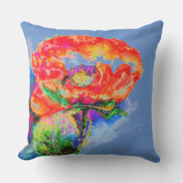 Cojín Decorativo Resumen de la pintura floral de color rojo acuarel