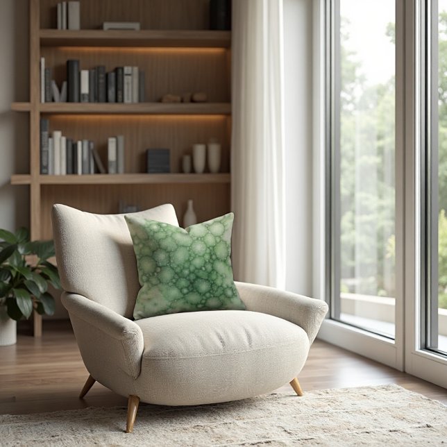 Cojín Decorativo Resumen de Lichen Fenestrado de Salario - Moderno  (Cozy sage lichen pillow. A high-end botanical accent for organic modern living spaces.)