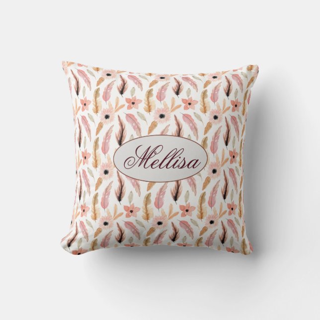 Cojín Decorativo Resumen de moda Patrón Floral Rosa Nombre Monogram (Anverso)