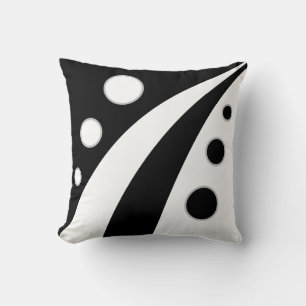Cojín Decorativo Resumen de ondas negras y blancas con círculos