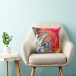 Cojín Decorativo Resumen de oro Arte Rojo, Monograma Azul Amarillo 