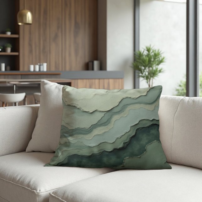Cojín Decorativo Resumen de salvia estratificada - Orgánico moderno (Stratified Sage Throw Pillow: Organic Modern Abstract Art for Sophisticated Home Decor.)