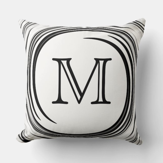 Cojín Decorativo Resumen de suero negro monograma (Anverso)