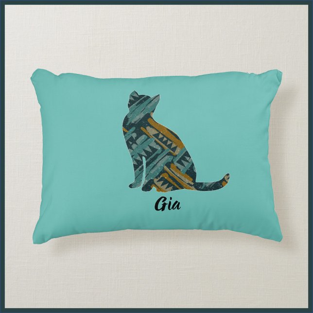 Cojín Decorativo Resumen de turquesa y gato dorado (Subido por el creador)