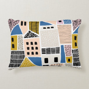 Cojín Decorativo Resumen de un patrón sin fisuras con casas con dr 