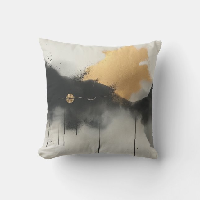 Cojín Decorativo Resumen del paisaje oxidado dorado y negro (Anverso)