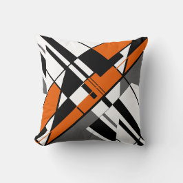 Cojín Decorativo Resumen diagonal naranja, blanco, gris y negro