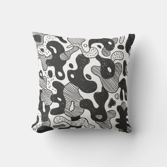 Cojín Decorativo Resumen Doodle Camouflage Estilo negro (Anverso)