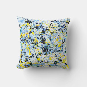 Cojín Decorativo Resumen en azul, amarillo y negro