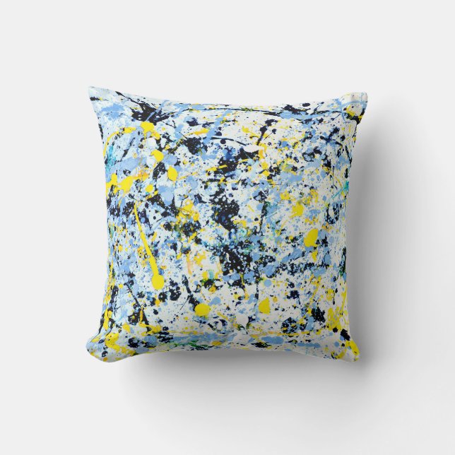 Cojín Decorativo Resumen en azul, amarillo y negro (Anverso)