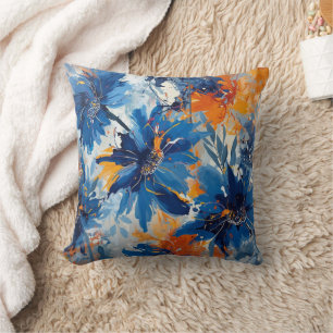 Cojín Decorativo Resumen en floral azul y naranja