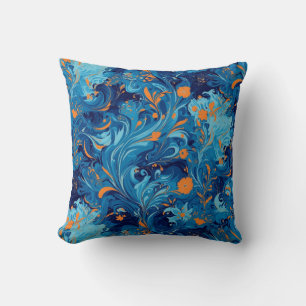 Cojín Decorativo Resumen en floral azul y naranja