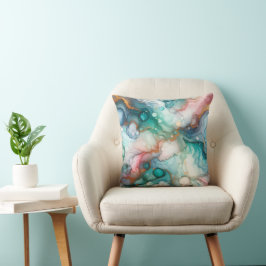 Cojín Decorativo Resumen en rosa, azul turquesa, azul y dorado