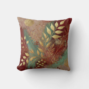 Cojín Decorativo Resumen Floral & Golden Leaf estilo de arte 32