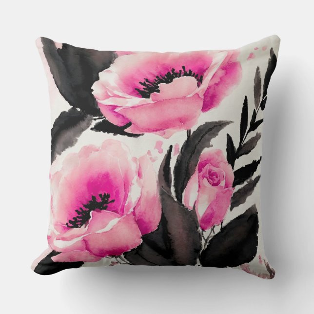 Cojín Decorativo Resumen floral rosa y negro (Anverso)