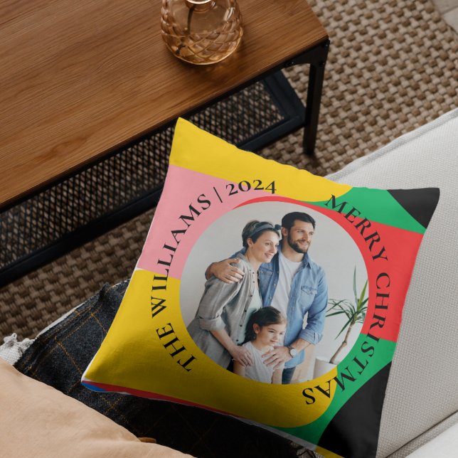 Cojín Decorativo Resumen Foto de patrón geométrico Feliz Navidad (Abstract Geometric Pattern Photo Merry Christmas Throw Pillow)