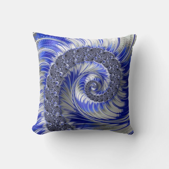Cojín Decorativo Resumen Fractal de espiral blanca gris azul (Anverso)