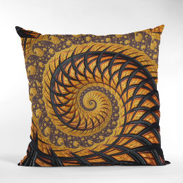 Cojín Decorativo Resumen fractal de espiral de oro y negro