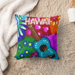 Cojín Decorativo Resumen Funky Ukulele Floral Tropical Verde azulad