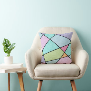 Cojín Decorativo Resumen Geométrico Cute Pastel Azul Lilac Rosa