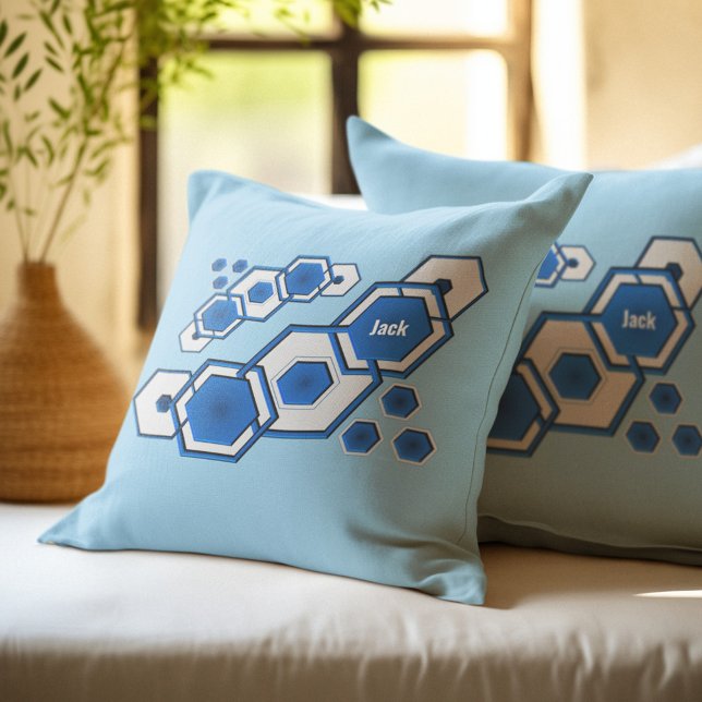 Cojín Decorativo Resumen Geométrico Hexagonal Azul Moderno (Subido por el creador)