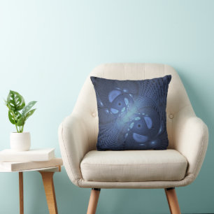 Cojín Decorativo Resumen moderno Arte Fractal Dusk Azul trendy