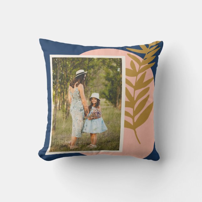 Cojín Decorativo Resumen moderno Boho Foto del Personalizado azul b (Anverso)