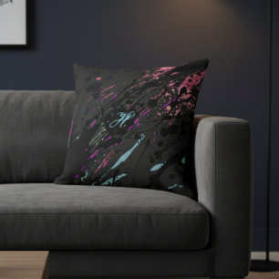 Cojín Decorativo Resumen moderno Paint Splatter Monograma Nombre
