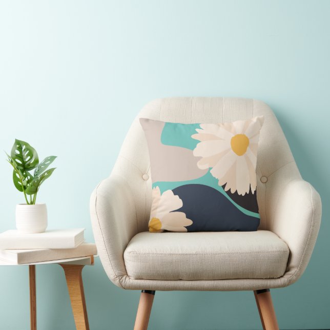 Cojín Decorativo Resumen moderno Verde azulado floral (Silla)