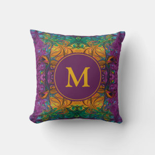 Cojín Decorativo Resumen MONOGRAM Púrpura Verde Amarillo