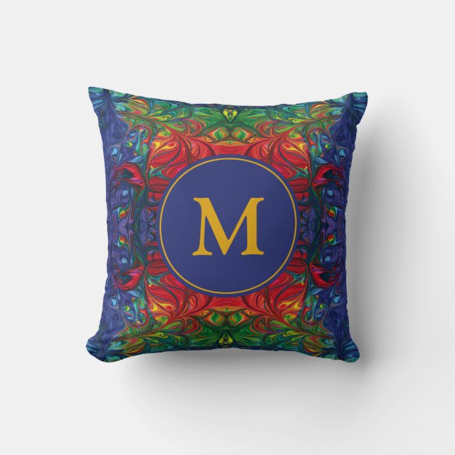 Cojín Decorativo Resumen MONOGRAM Verde Rojo Azul (Anverso)