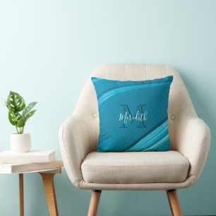 Cojín Decorativo Resumen Monograma Giro azul Verde azulado