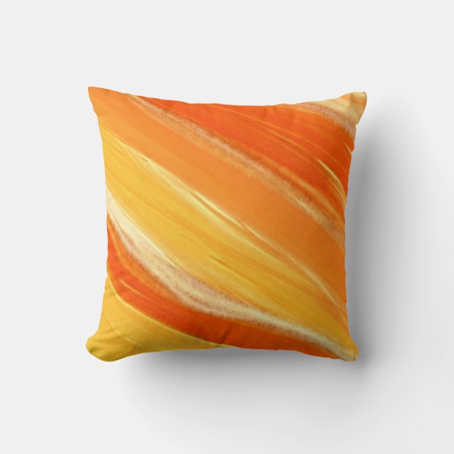 Cojín Decorativo Resumen Naranja diagonal y franjas amarillas (Anverso)