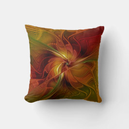 Cojín Decorativo Resumen Naranja rojo Brown Flor de arte fractal ve