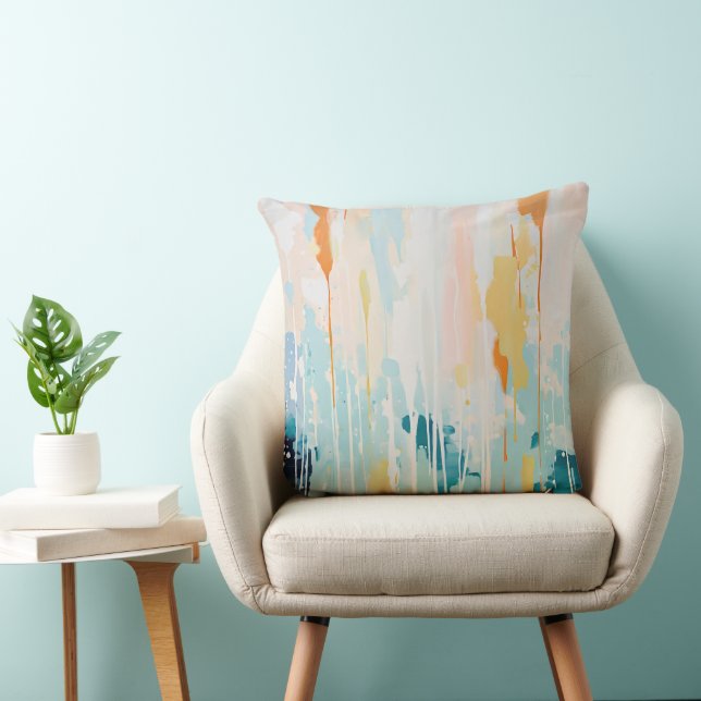Cojín Decorativo Resumen Naranja turquesa pintado (Silla)