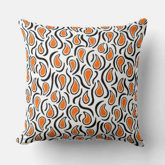 Cojín Decorativo Resumen Paisley 230523 - Naranja, negro y blanco