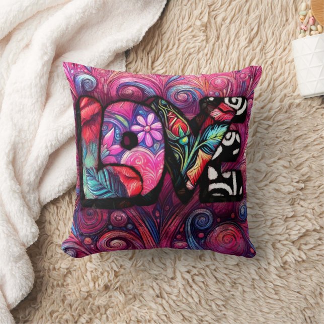 Cojín Decorativo Resumen Palabra de amor Graffiti Valentine Floral  (Manta)