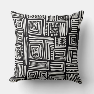 Cojín Decorativo Resumen Patrón de línea geométrica en blanco y neg