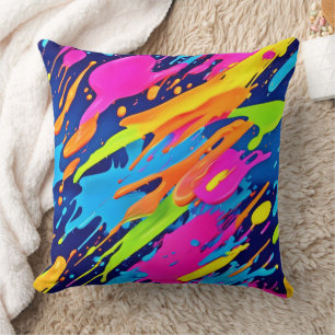Cojín Decorativo Resumen Pinceles de Neon Pinceladas Arte Esplash