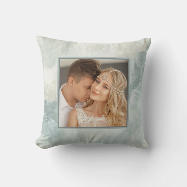 Cojín Decorativo Resumen pintado| Elegante verde con dos fotos (Anverso)