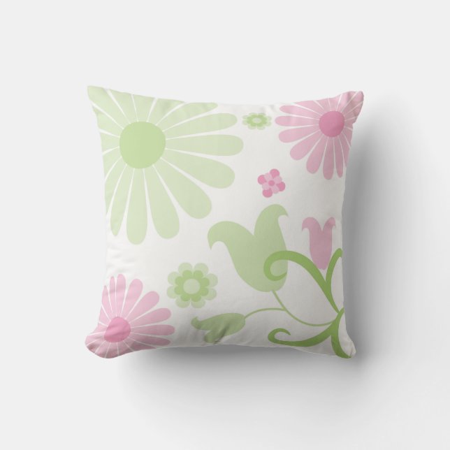 Cojín Decorativo Resumen Primavera Verde Bebé Rosa Funky Florines (Anverso)