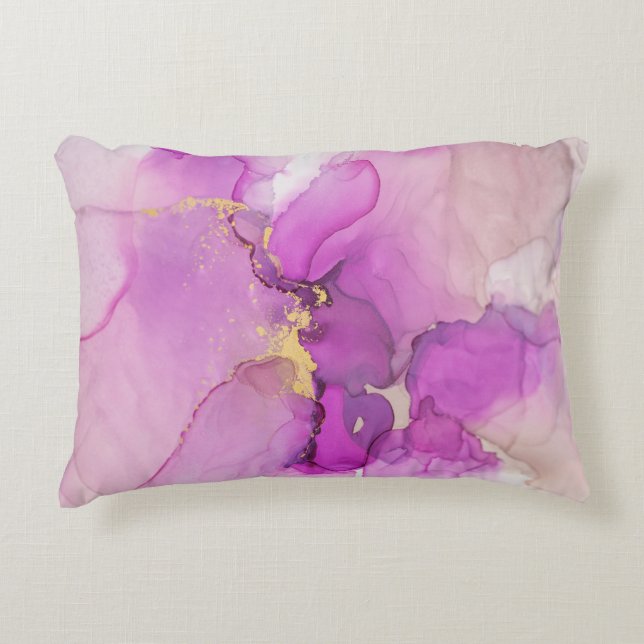 Cojín Decorativo Resumen púrpura, oro: mezclando acrílicos. (Anverso)