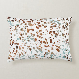Cojín Decorativo Resumen Terrazzo Mosaic Rust Brown & Blue Pattern