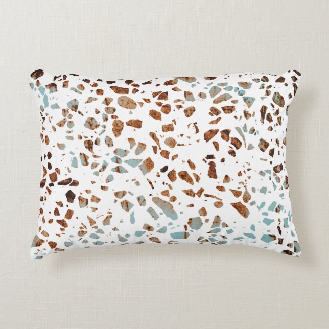 Cojín Decorativo Resumen Terrazzo Mosaic Rust Brown & Blue Pattern (Anverso)